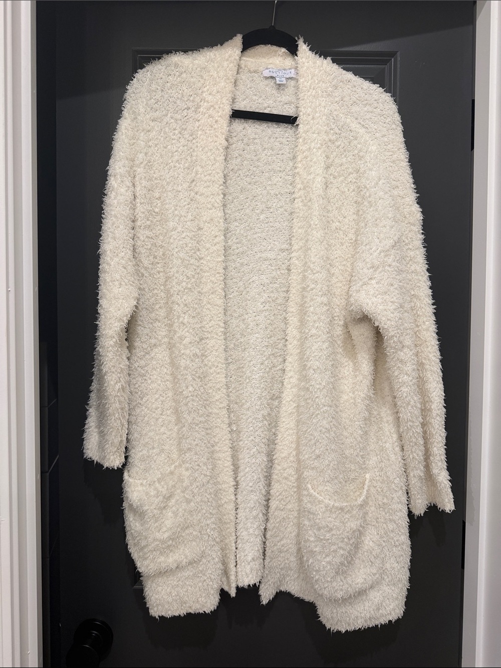 Boutique Cozy Open-Front Cream Fuzzy Cardigan - Women